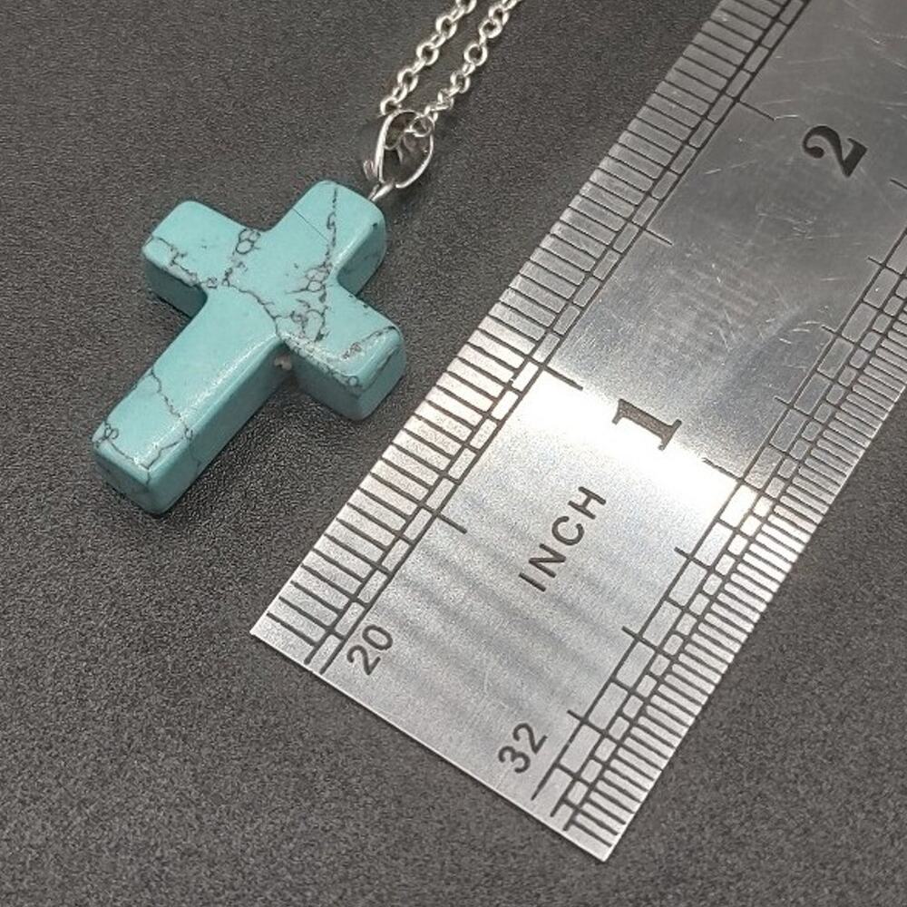 925 Silver Necklace W/ Turquoise Cross Pendant Western Native Christian Gift